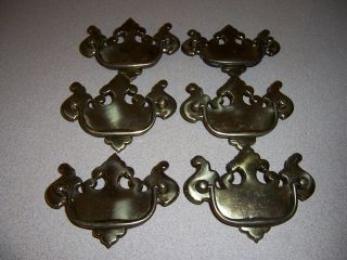 6 Vintage Colonial Style Brass Plated Dresser Drawer Pulls