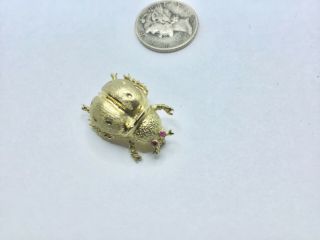Vintage 14k Yellow Gold And Rubies Ladybug Brooch Pin,  3.  8 Grams