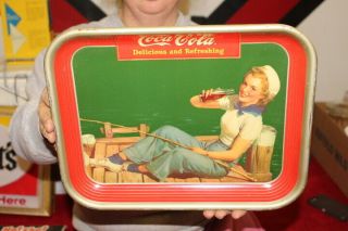Vintage 1940 Coca Cola Soda Pop Restaurant Serving Tray Gas Oil Metal Sign