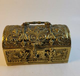 Vintage Erhard & Sohne Art Nouveau Brass Chest Jewelry Casket Box Repousse