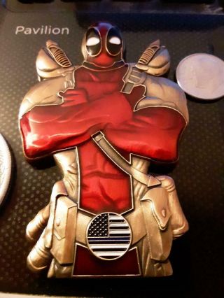 Rare Deadpool Inspired Thin Blue Line American Flag Police Challenge Coin