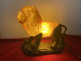 Vintage Andrea By Sadek Collectibles © 1999 Tin Chi Lion Lamp Glass & Brass Rare