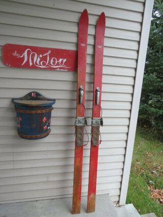 Vintage/ Antique Wooden Skis 65 Long Chalet Decor 8636