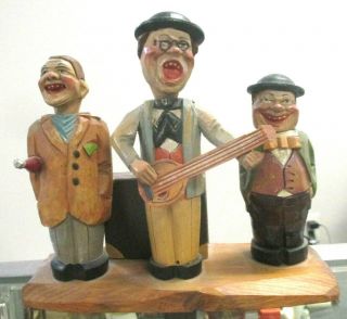 Vintage Anri Carved Wood Bar Set Musicians Tavern In The Town Music Box