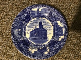 Historic Boston Ma Blue Staffordshire Souvenir Plate Faneual Hall John Hancock