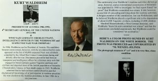 Wwii Nazi War Criminal President Austria Un Secy General Waldheim Signed Photo
