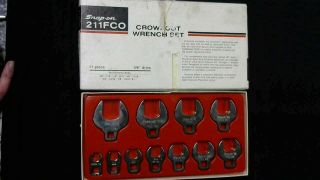 Vintage Snap - On 211fco 3/8 " Drive 11 Pc.  Crows Foot Wrench Set W/tray,