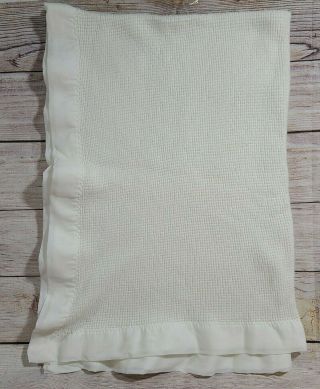 Vintage J.  E Morgan Cozy Baby Blanket White Off White Acrylic Thermal Waffle Knit