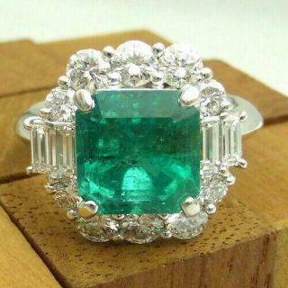 Art Deco 3.  21Ct Green Emerald Antique Vintage Silver Engagement Wedding Ring 2