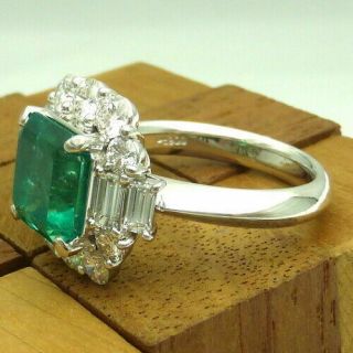 Art Deco 3.  21Ct Green Emerald Antique Vintage Silver Engagement Wedding Ring 3