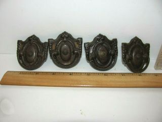 4 Vintage Pressed Metal Brass Colored Dresser Drawer Pulls 2 " Wide By 2.  25 " Tall