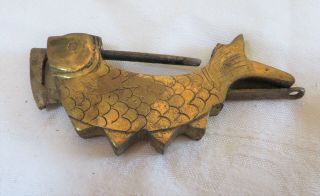 Vintage Chinese Brass Lock No Key Fish Metal 4 1/4 " Usa