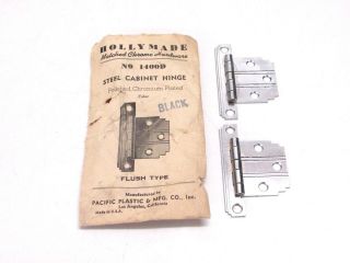 Nos Vintage Holly Made Chrome Steel Flush Hinges,  Black Lines,  Stepped Corners