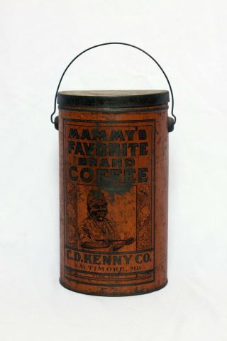 RARE Vintage Mammy ' s Favorite Brand 1920 ' s COFFEE Tin CAN Bail Handle Mask 2