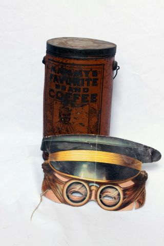 RARE Vintage Mammy ' s Favorite Brand 1920 ' s COFFEE Tin CAN Bail Handle Mask 3