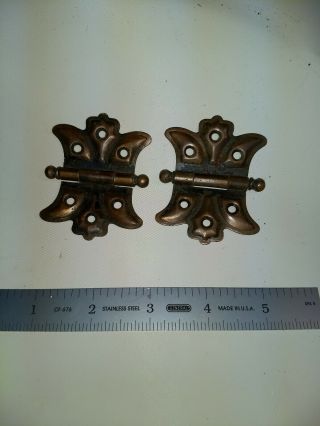 2 Heavy Cast Iron Copper Flashed Butterfly Hinges Vg