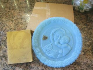 Fenton Blue Satin Collectors Plates - Mothers Day - 1977 Collectors Edition