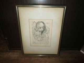 Vintage Cervantes Etching Wall Art By Salvador Dali Framed With