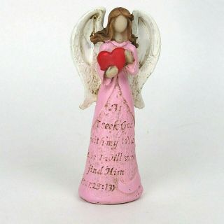 Polyresin Angel 2 Corinthians 5:7 Green W/ Red Roses Walk By Faith Not By Sight