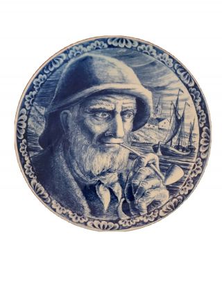 Vintage Boch Freres La Louviere Belgium Delfts Plate Old Man Fisherman Pl425