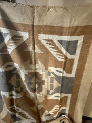 Vintage Mexican Aztec Design Hand Woven Wool Blanket Rug 64” X 88”