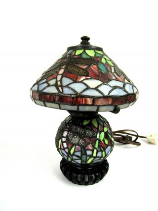 11.  5 " Vintage Tiffany Style Dragonfly Table Lamp Multi - Color Stained Glass