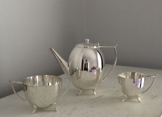 Vintage James Deakin & Son Three Piece Art Deco Style Silver Plated Tea Set