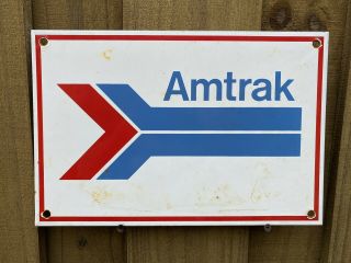 Vintage Amtrak Train Railway Porcelain Metal Sign Usa Railroad Oil Gas Station