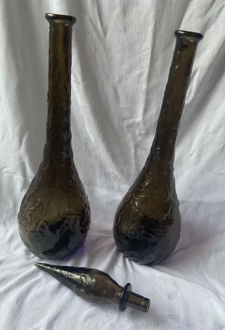 Pair Vintage Mcm Genie Bottle Decanter Italian Glass - Empoli Florentine Org.