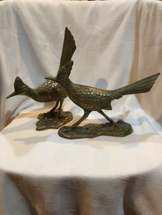 Vintage Pair Brass Bronze Roadrunner Bird Statues Figurines Great Detail Heavy