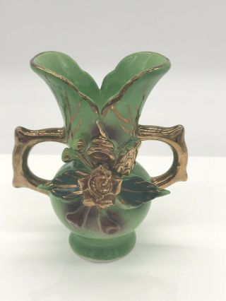 Antique Goldra Green And Gold Rose Bud Vase