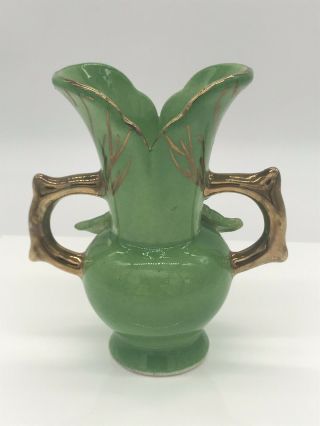 Antique Goldra Green And Gold Rose Bud Vase 2