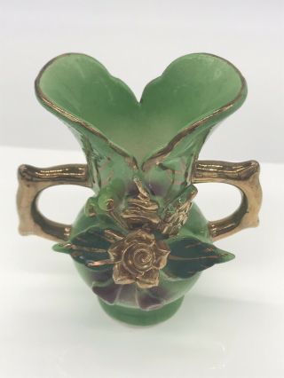 Antique Goldra Green And Gold Rose Bud Vase 3