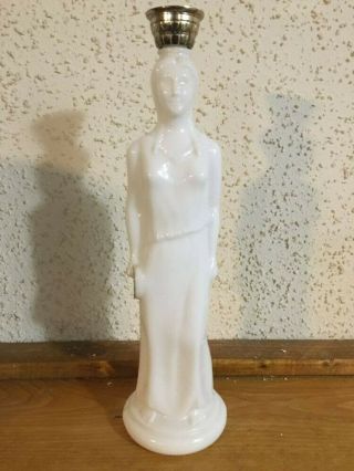 Avon Perfume Bottle White Milk Glass Grecian Lady Vintage 11 " Tall
