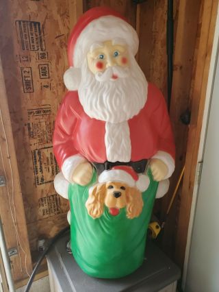 43 " Empire Santa Claus Puppy Christmas Blow Mold Light Yard Decor Saint Nick Vtg
