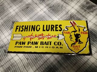 Vintage Paw Bait Fishing Lures Porcelain Sign (20inch)