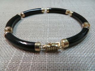 14k Onyx Bangle Bracelet With 14k Clasp And Safety Lock Vtg