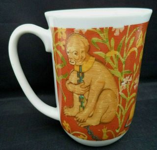 Coffee Tea Mug Seymour Mann Flemish Tapestry Chained Monkey Flowers Rust 4 " Euc