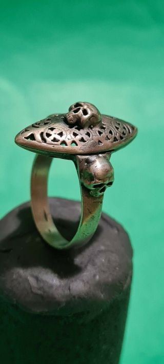 Antique Victorian Gold - Plated Silver Memento Mori Skull Ring