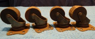 Small Vintage Wooden Wheel Swivel Casters Furniture
