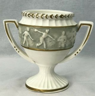 Vintage 1962 Samson Import Co Relpo Bowling Vase Urn Planter Handles White 5 "