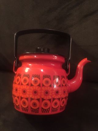 Vintage Finel Arabia Metal Enamel Mid - Century Modern Tea Kettle Mod Design