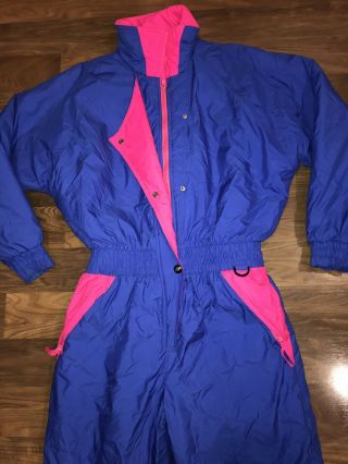 Vtg 80s 90s Womens Large Raewiks One Piece Ski Suit Snow Bib Snowsuit Neon Retro