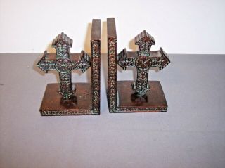 6.  5 " Tall Cross Bookends (heavy Weight) Gothic Home Decor Dark Brown