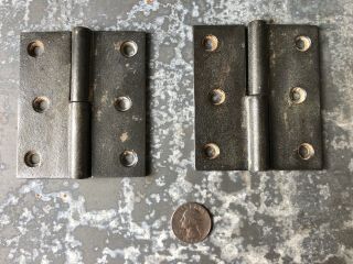 Vintage Plain Mid Victorian Cast Iron Door Hinges 3 - 1/2 X 3 Left C.  1850