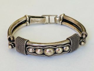 Vintage Ba Suarti Sterling Silver Link Panel Ball Beaded Bracelet 7.  5”