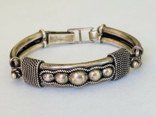 Vintage BA Suarti Sterling Silver Link Panel Ball Beaded Bracelet 7.  5” 2