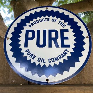 Vintage Pure Oil Company Porcelain Metal Sign Usa Gas Station Pump Advertising