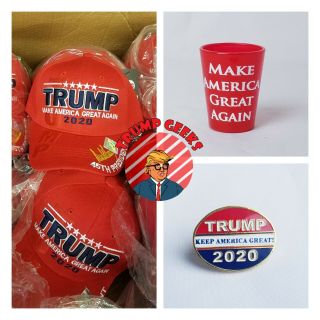 Maga Make America Great Again Trump 2020 Red Hat,  Trump Shot Glass,  Lapel Pin