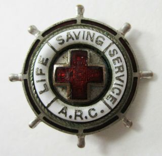 Vintage American Red Cross Life Saving Service Pin Arc Silver Tone Enamel